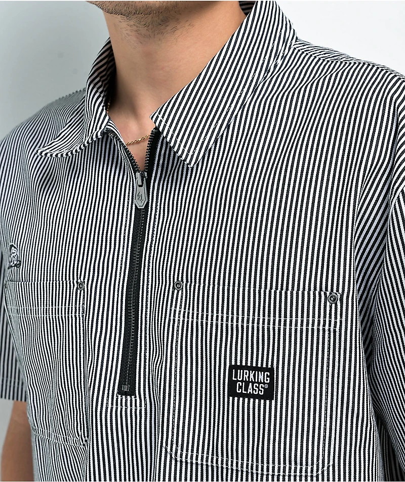 Lurking Class by Sketchy Tank Lurker Navy Blue & White Half Zip Work Shirt