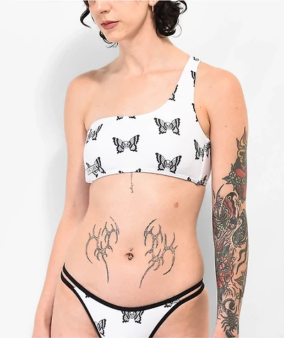 Lurking Class by Sketchy Tank Mariposa White One Shoulder Bikini Top