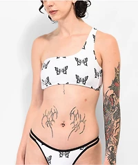 Lurking Class by Sketchy Tank Mariposa White One Shoulder Bikini Top