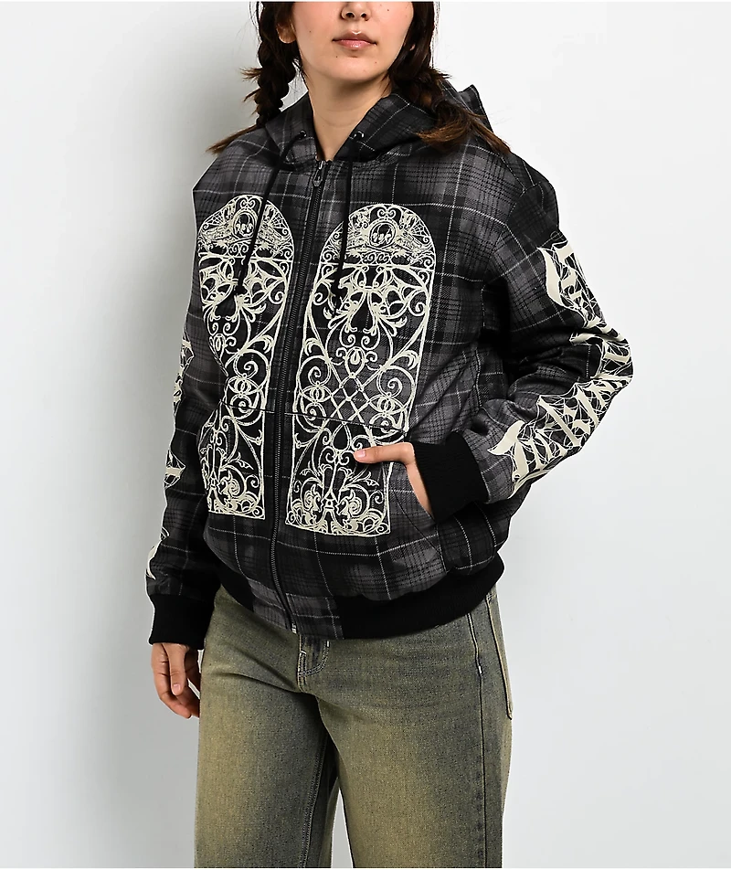 Lurking Class by Sketchy Tank Memento Mori Plaid Black Hooded Jacket