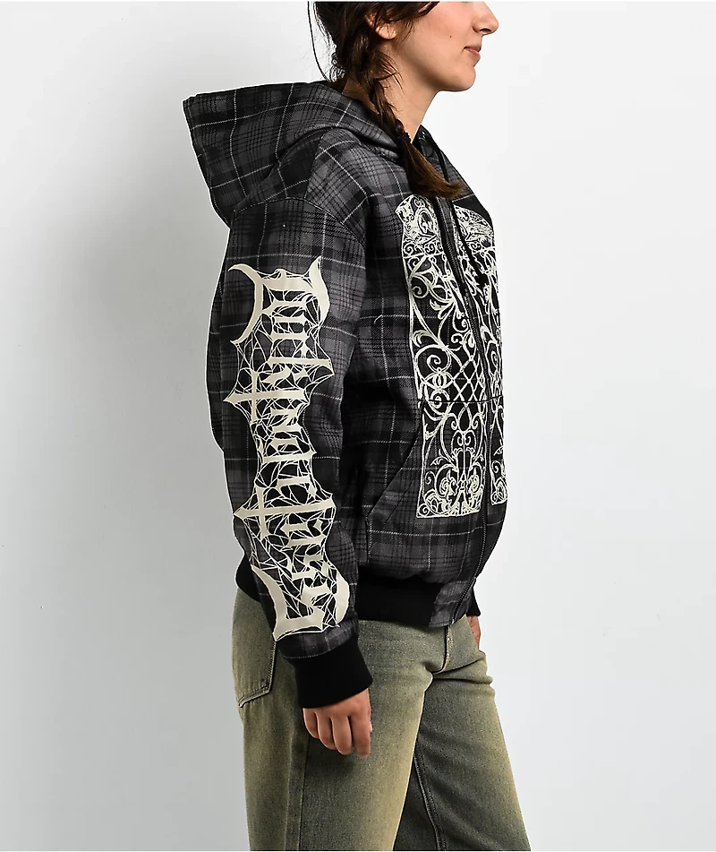 Lurking Class by Sketchy Tank Memento Mori Plaid Black Hooded Jacket