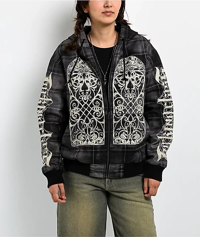 Lurking Class by Sketchy Tank Memento Mori Plaid Black Hooded Jacket