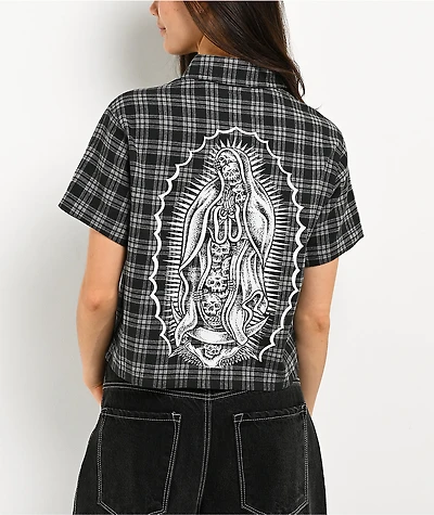 Lurking Class by Sketchy Tank Muerte Black & Grey Plaid Button Up Crop Shirt