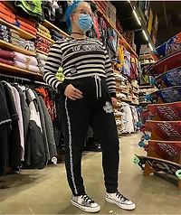 Lurking Class by Sketchy Tank Peeking Black & White Stripe Crop Long Sleeve T-Shirt