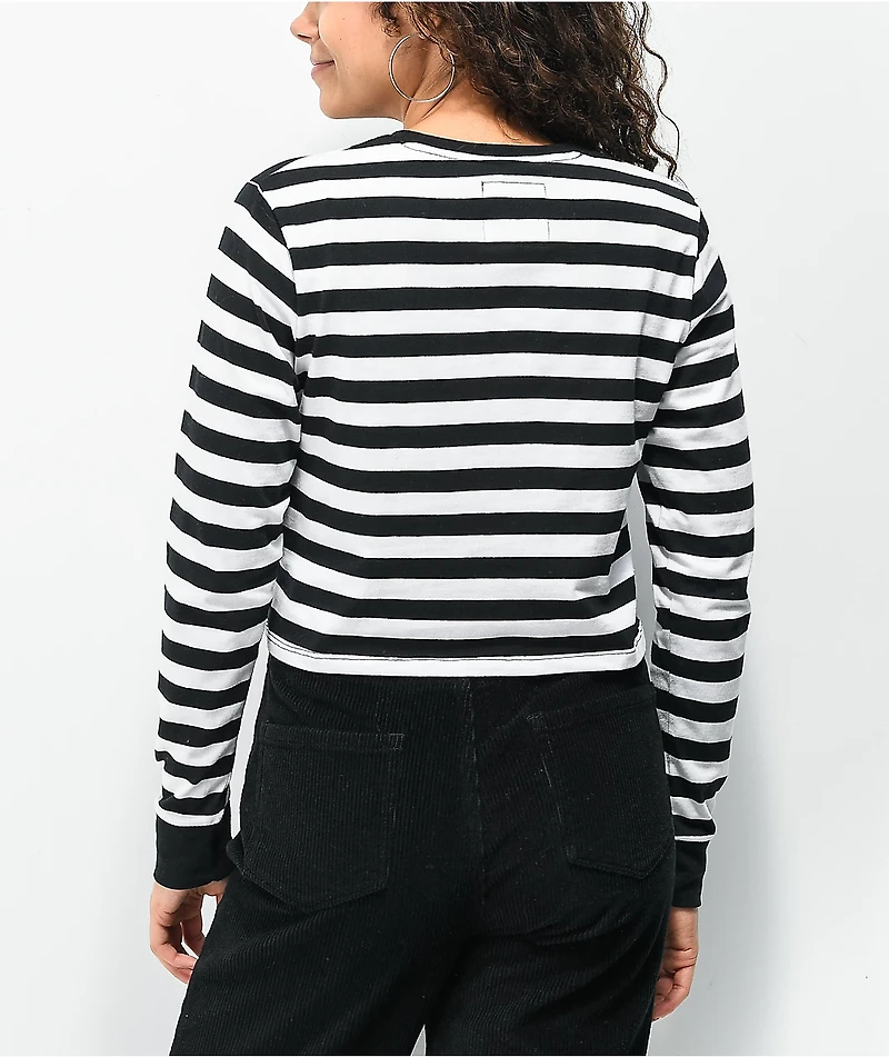 Lurking Class by Sketchy Tank Peeking Black & White Stripe Crop Long Sleeve T-Shirt