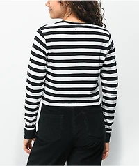 Lurking Class by Sketchy Tank Peeking Black & White Stripe Crop Long Sleeve T-Shirt