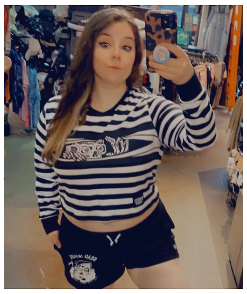Lurking Class by Sketchy Tank Peeking Black & White Stripe Long Sleeve T-Shirt