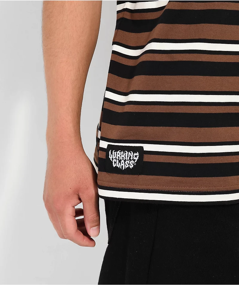 Lurking Class by Sketchy Tank Peeking Brown & Black Stripe T-Shirt