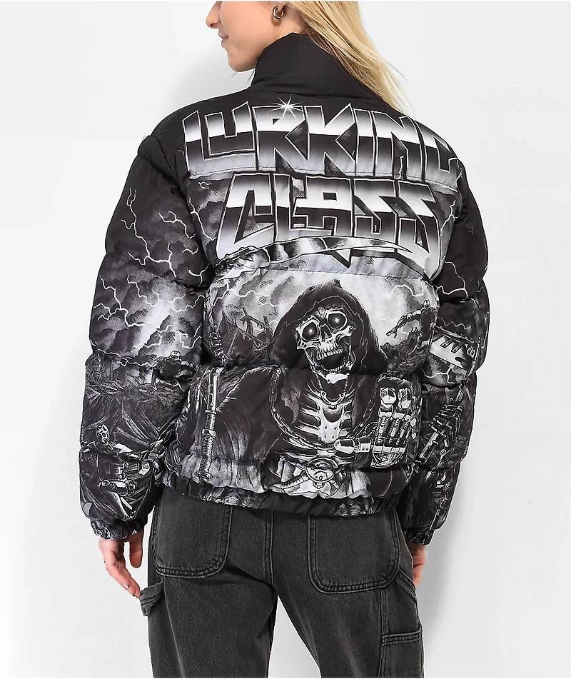 Lurking Class by Sketchy Tank Printed Black Puffer Jacket