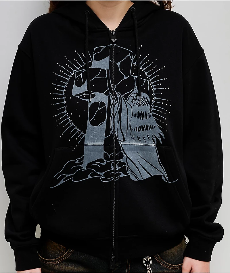 Lurking Class by Sketchy Tank Rock Of Ages Black Crop Zip Hoodie