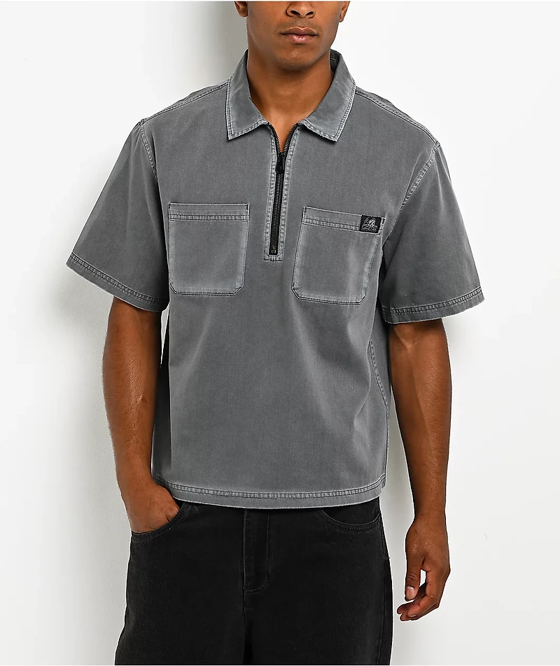 Lurking Class by Sketchy Tank Run With Us Grey Wash Quarter Zip Work Shirt