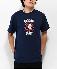 Lurking Class by Sketchy Tank Skull Rose Navy T-Shirt