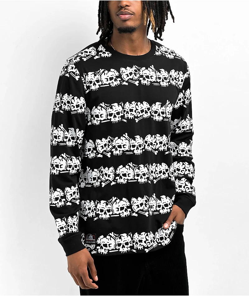 Lurking Class by Sketchy Tank Skull Stripe Black Long Sleeve T-Shirt