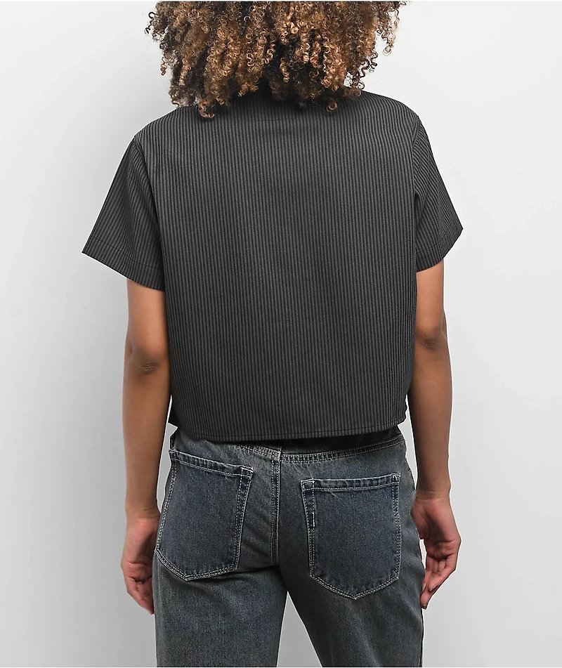 Lurking Class by Sketchy Tank Skullfly Black Stripe Crop Work Shirt