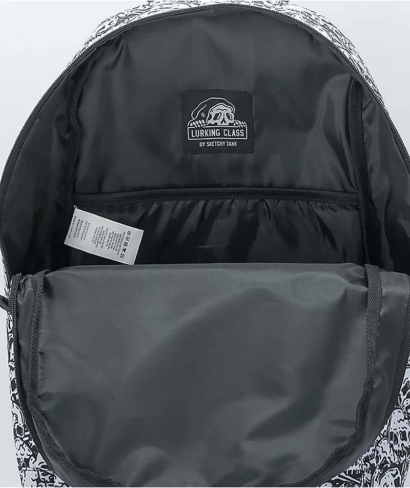 Lurking Class by Sketchy Tank Skulls Black & White Backpack