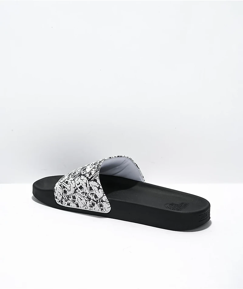 Lurking Class by Sketchy Tank Skulls Black & White Slide Sandals
