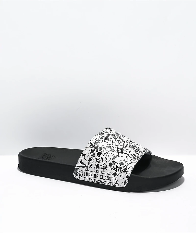Lurking Class by Sketchy Tank Skulls Black & White Slide Sandals