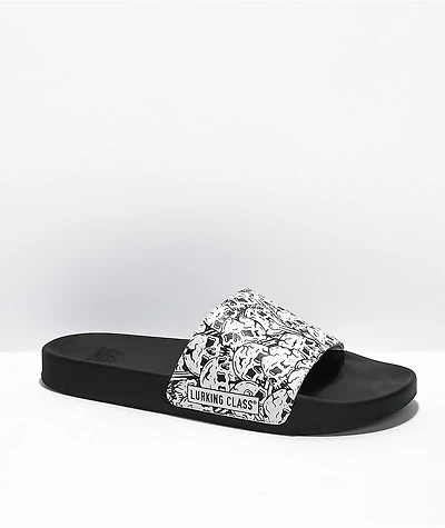 Lurking Class by Sketchy Tank Skulls Black & White Slide Sandals