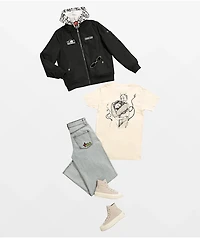 Lurking Class by Sketchy Tank Skulls Black Hooded Bomber Jacket