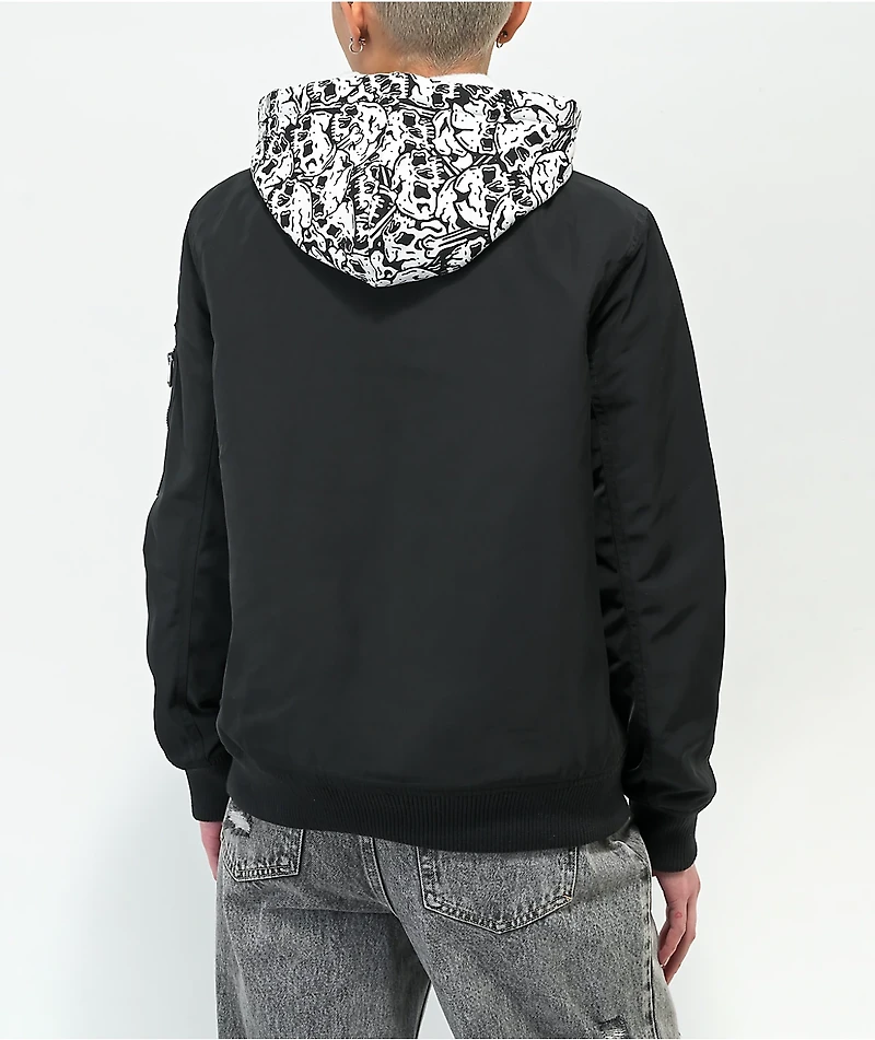 Lurking Class by Sketchy Tank Skulls Black Hooded Bomber Jacket