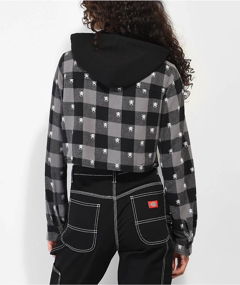 Lurking Class by Sketchy Tank Spider Black Crop Hooded Flannel Shirt