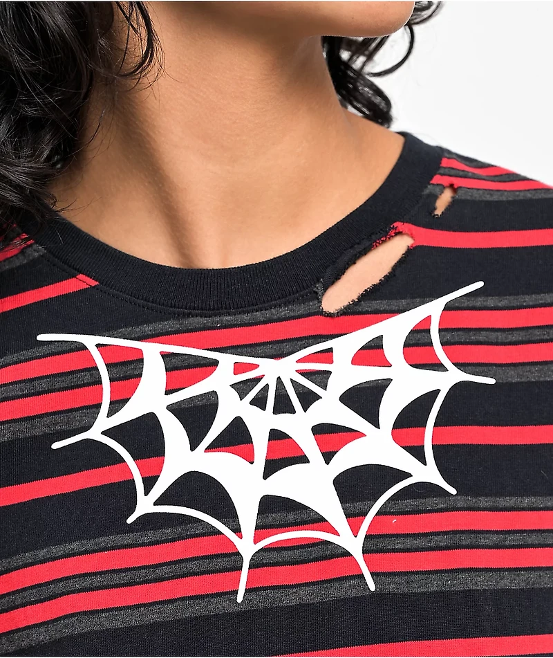 Lurking Class by Sketchy Tank Spider Web Black & Red Distressed T-Shirt
