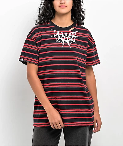 Lurking Class by Sketchy Tank Spider Web Black & Red Distressed T-Shirt