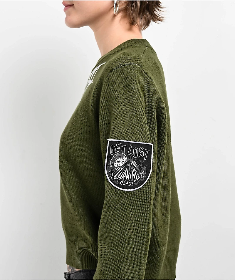 Lurking Class by Sketchy Tank Spider Web Green Crop Sweater