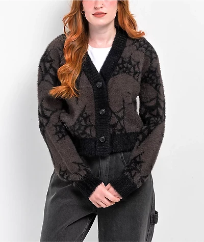 Lurking Class by Sketchy Tank Spider Webs Grey Cardigan