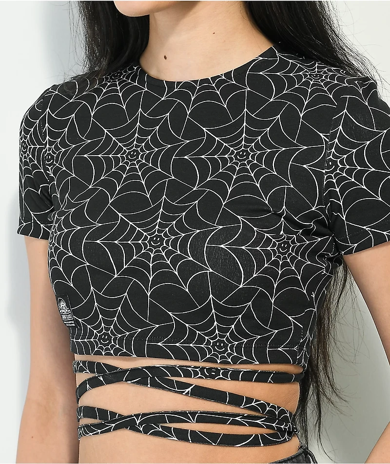 Lurking Class by Sketchy Tank Spiderweb Black Wrap Around Crop Shirt