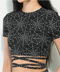 Lurking Class by Sketchy Tank Spiderweb Black Wrap Around Crop Shirt