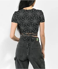 Lurking Class by Sketchy Tank Spiderweb Black Wrap Around Crop Shirt