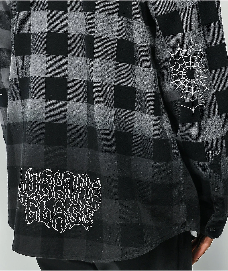 Lurking Class by Sketchy Tank Spiderweb Flannel Black & Grey Plaid Hooded
