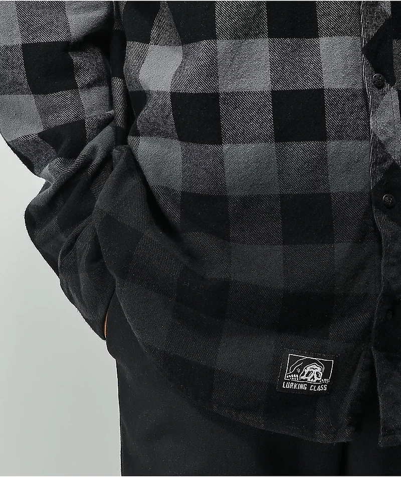 Lurking Class by Sketchy Tank Spiderweb Flannel Black & Grey Plaid Hooded