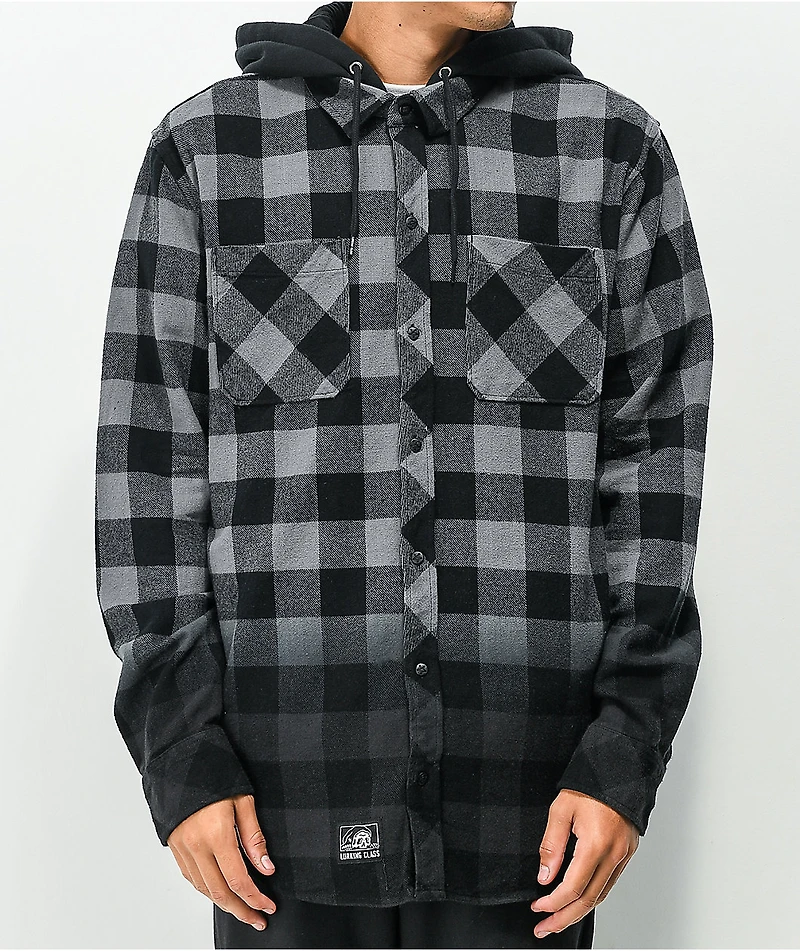 Lurking Class by Sketchy Tank Spiderweb Flannel Black & Grey Plaid Hooded