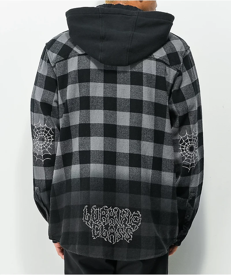 Lurking Class by Sketchy Tank Spiderweb Flannel Black & Grey Plaid Hooded