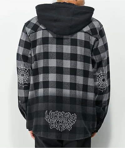 Lurking Class by Sketchy Tank Spiderweb Flannel Black & Grey Plaid Hooded