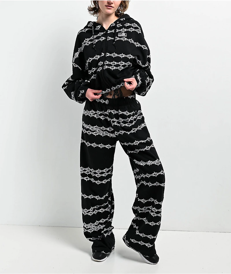 Lurking Class by Sketchy Tank Spiked Chain Black Crop Zip Hoodie