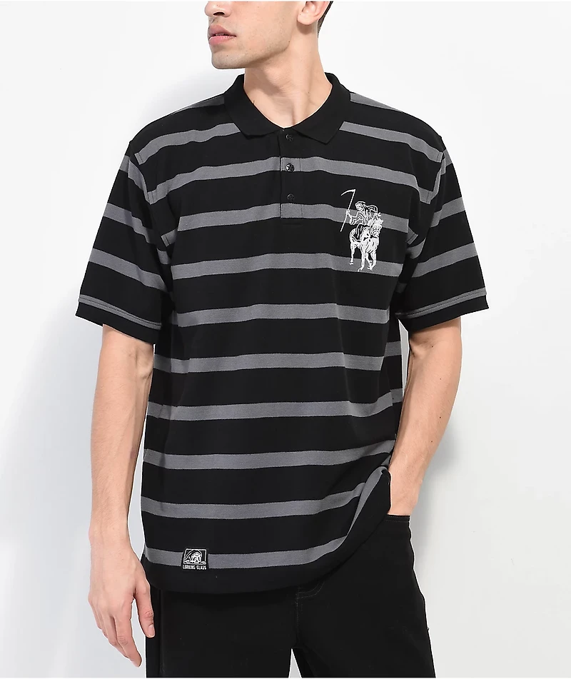 Lurking Class by Sketchy Tank Stallion Black & Grey Stripe Polo Shirt