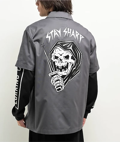 Lurking Class by Sketchy Tank Stay Sharp Charcoal 2fer Long Sleeve Zip Work Shirt
