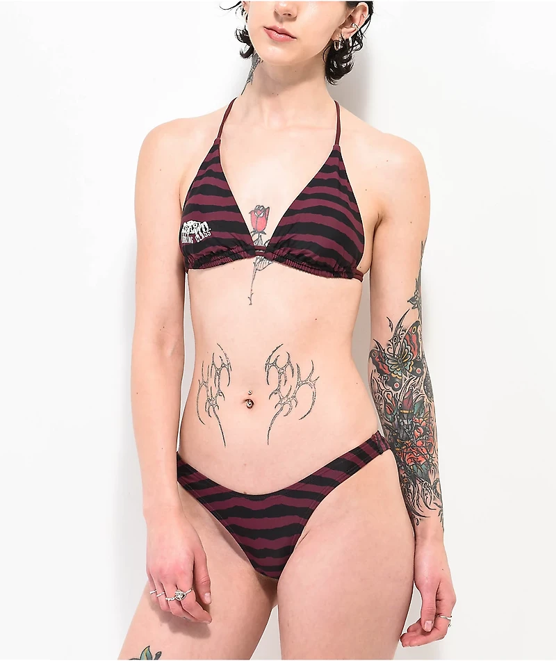 Lurking Class by Sketchy Tank Terror Eyes Burgundy Stripe High Leg Bikini Bottom