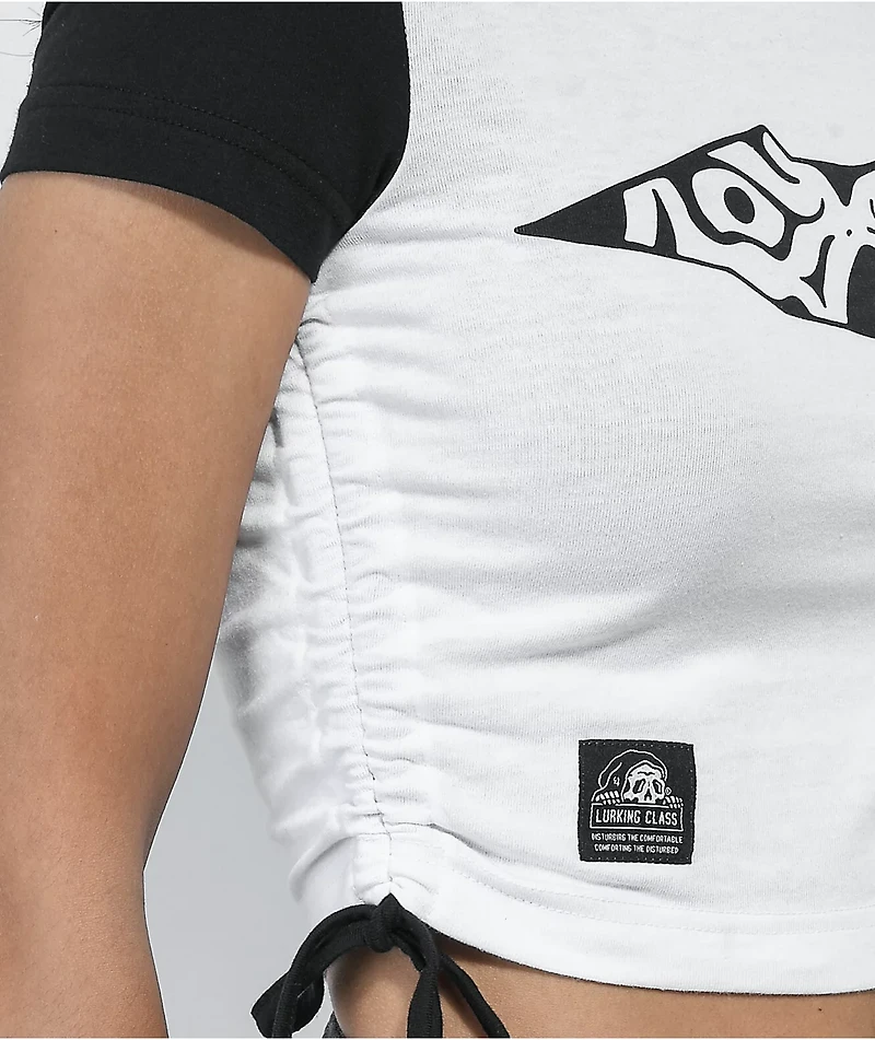 Lurking Class by Sketchy Tank Terror Eyes White & Black Cinch Crop Top