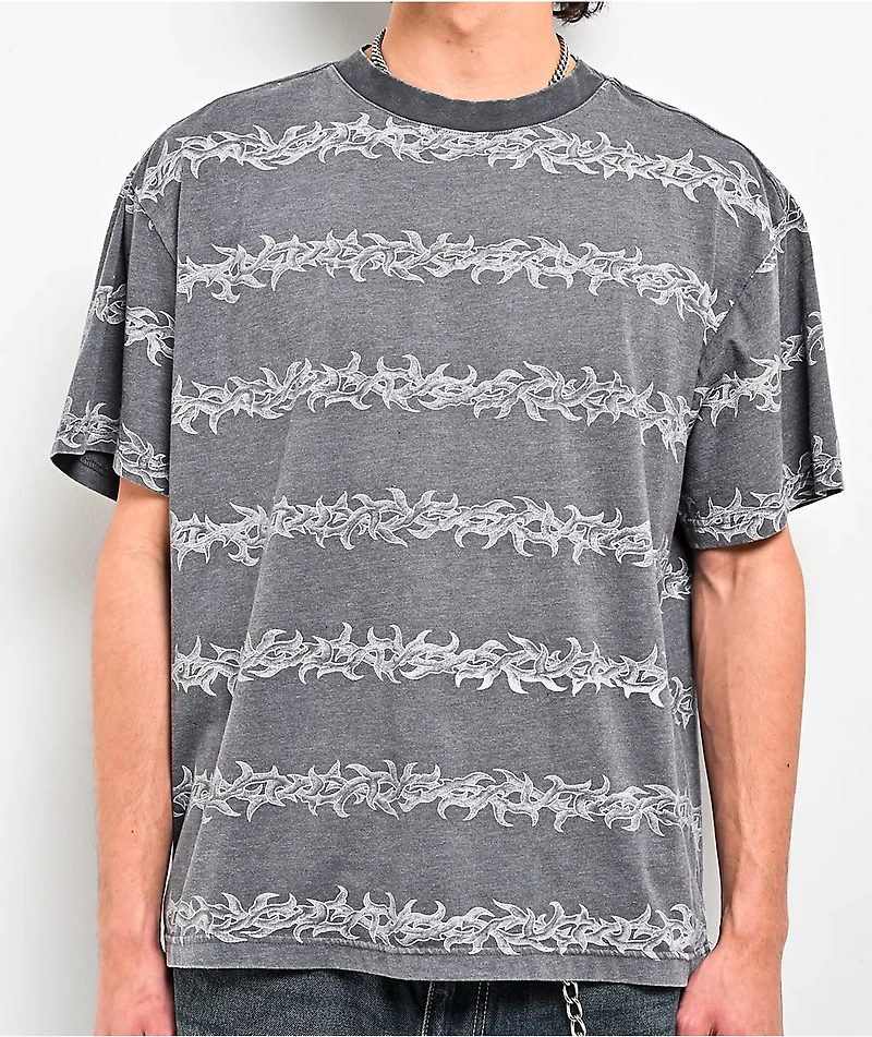 Lurking Class by Sketchy Tank Thorn Stripe Grey Wash T-Shirt