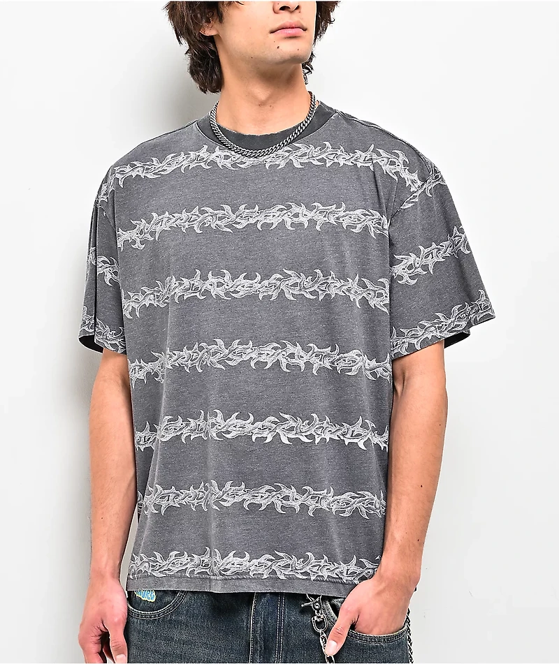 Lurking Class by Sketchy Tank Thorn Stripe Grey Wash T-Shirt