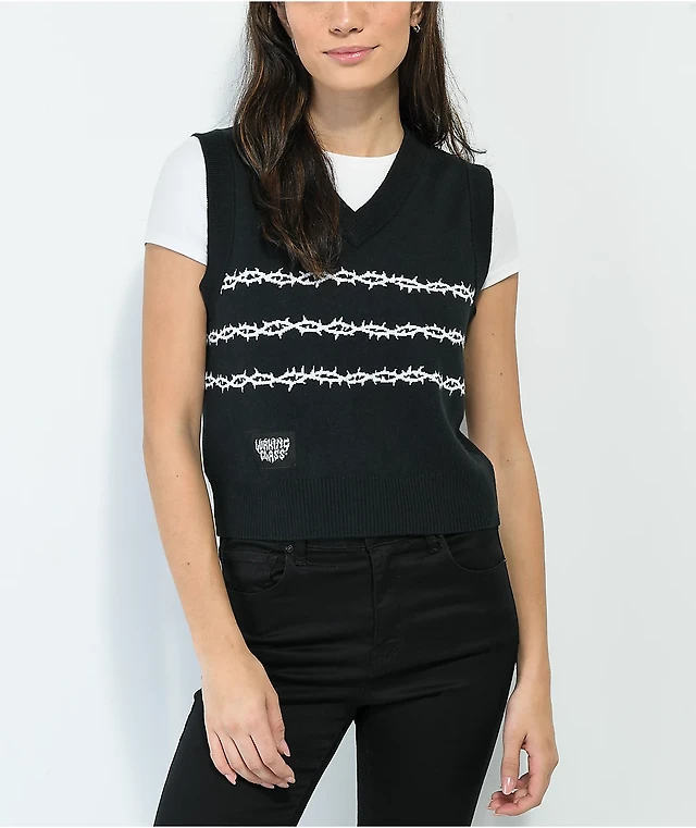 Lurking Class by Sketchy Tank Thorns Black Crop Sweater Vest