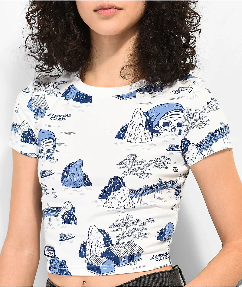 Lurking Class by Sketchy Tank Tucks White & Blue Crop T-Shirt