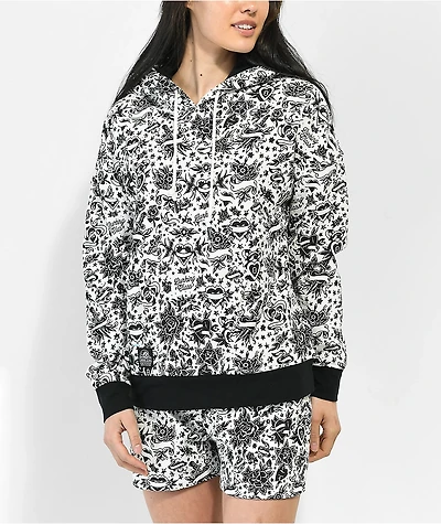 Lurking Class by Sketchy Tank U.E. Hearts Black & White Hoodie
