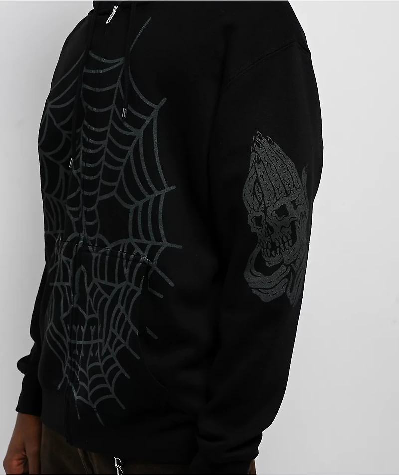 Lurking Class by Sketchy Tank Web Skull Black Zip Hoodie