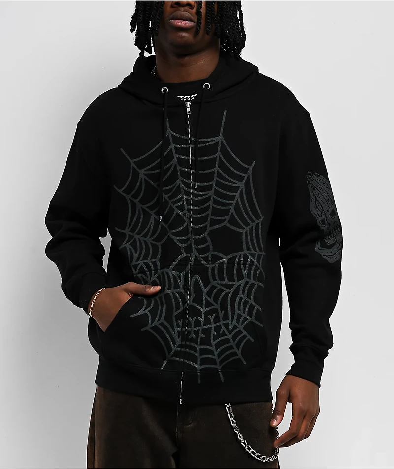 Lurking Class by Sketchy Tank Web Skull Black Zip Hoodie