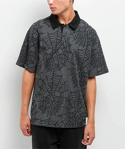 Lurking Class by Sketchy Tank Web Skull Grey Rugby Shirt